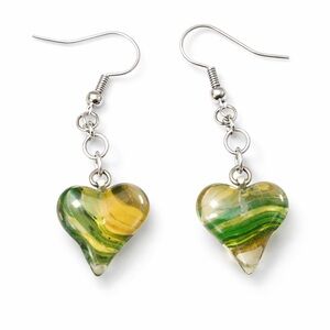 Green Heart Dangle‎ Earrings Silver Tone Hooks Women's Jewelry